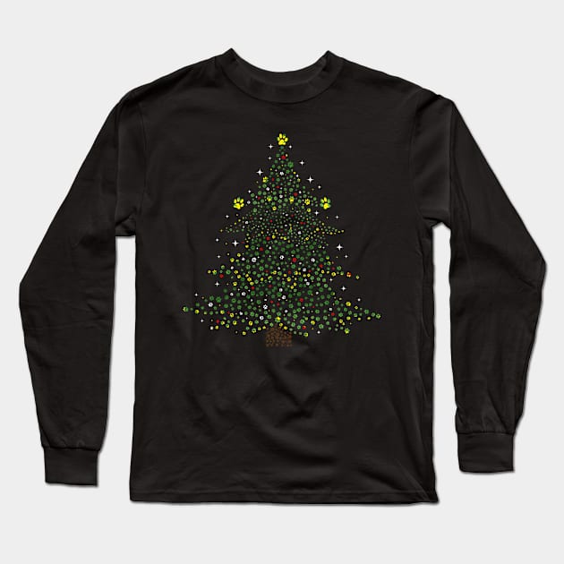 Dog Paws Christmas Tree Long Sleeve T-Shirt by D'porter